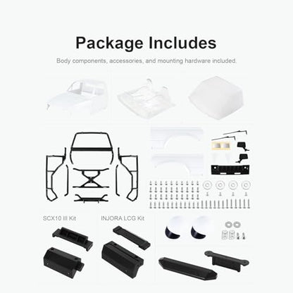INJORA IR60 Hard Body with Interior & Bed Cage for 1/10 RC Crawler (White) - color: Unpainted White