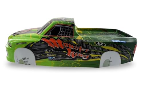 1/10 Scale RC Drift Body Shell - Painted Pickup Truck Lexan Body for Touring & Off-Road RC Cars - Monster King Graphic (Green) - color: Green
