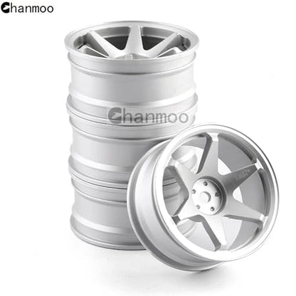 1/10 RC On Road Wheels Rims 12mm Hex Alloy Aluminum Drift Hubs for 1:10 Rally Racing Car Tires Tamiya TT01 TT02 XV01 TA06 A959 PTG2 HPI KYOSHO HSP PTG2 Touring Street Tyres 4PCS (Silvery) - color: Silvery