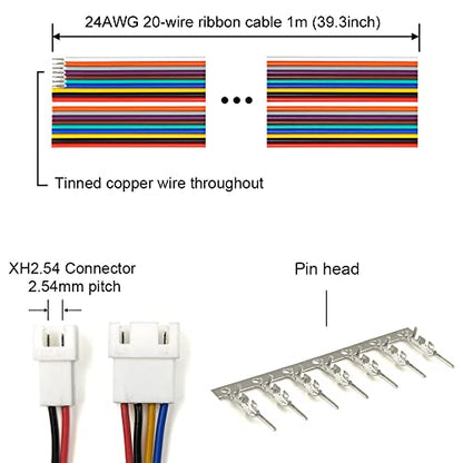 XH 2.54mm Connectors Socket Pin Header and Ribbon Cables Wires Kit Compatible with JST-XH Connector 2/3/4/5/6/7/8 Male Pin Housing
