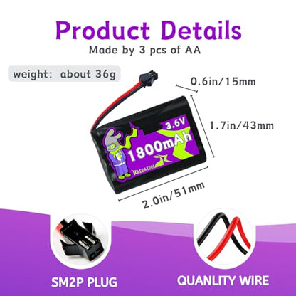 3.6V 1800mAh Ni-Cd Rechargeable Battery with SM-2P Plug(Black),Fit for SY-E571 RC Excavator Battle Bumper Cars C143 D143 Rockola Supersound 490 Jukebox with Charger （3*AA）