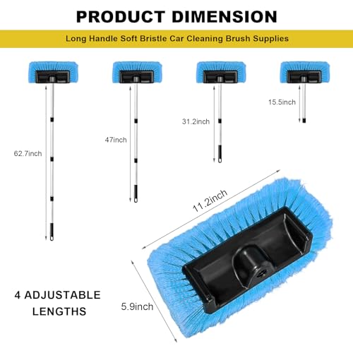 62.7" Car Wash Brush with Long Handle, Scratch-Free Washing Brushes with Five-Sided Soft Bristles, Adjustable Cleaning Brush Wash Mop Kit for RV Truck SUV House Siding (Blue)