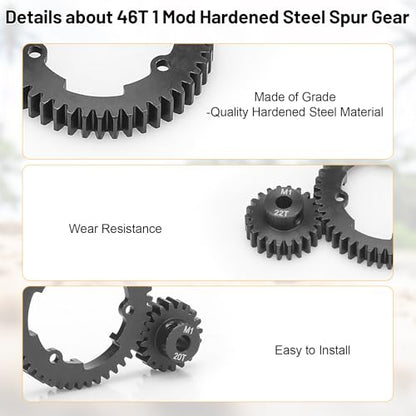 daitoku 50T 1 Mod Hardened Steel Spur Gear with 18T 20T 22T Motor Pinion Gear Compatible with Traxxas 1/10 Maxx 1/5 X-Maxx 1/10 E-REVO 2.0 VXL 1/7 XO-1 - size: 50T