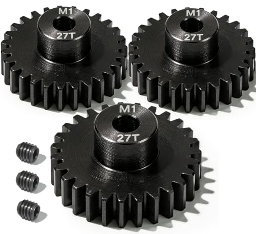 M1 Gear 27T 5mm Bore 3-Pack – High-Precision Hardened Steel Motor Pinion Gear for 1/8 1/10 RC Crawler, Monster Truck, Short Course Truck & Boat (Compatible with Traxxas Axial, FMS, HSP Redcat Losi) - style: M1 3Pcs 27T