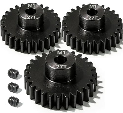 M1 Gear 27T 5mm Bore 3-Pack – High-Precision Hardened Steel Motor Pinion Gear for 1/8 1/10 RC Crawler, Monster Truck, Short Course Truck & Boat (Compatible with Traxxas Axial, FMS, HSP Redcat Losi) - style: M1 3Pcs 27T