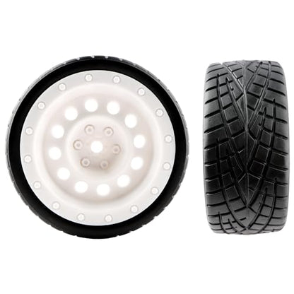1/10 Scale OD2.55 RC On Road Touring Racing Tires 12mm Hub Wheel Hex Compatible with Traxxas 4 Tec 2.0 Tamiya TT01 XV01 Kyosho WR8 Sakura WLtoys HPI 1/10 Arrma Grom RC Cars(White) - color: White-2