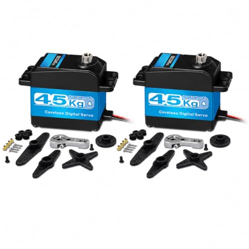 2 Packs Servo Motor 45KG High Torque Waterproof Digital Servo, 180 Degree Coreless Motor with Full Metal Gear and 25T Aluminum Arm for 1/10 Scale RC Car Truck Crawler Boat Robotic Arm DIY