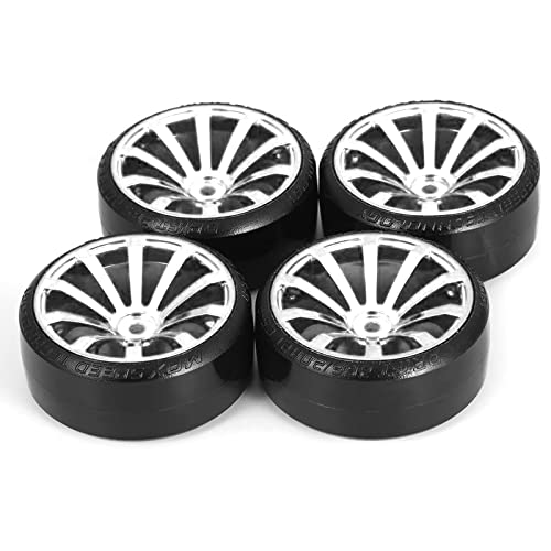 RC Plastic Wheel and Tire Set,WONFAST RC Drift Car 63mm Hard Tyres 12mm Hub Wheel for 1/10 On-Road Drifting Car Parts for HSP Tamiya HPI Kyosho TT02 (Silver) - color: Silver