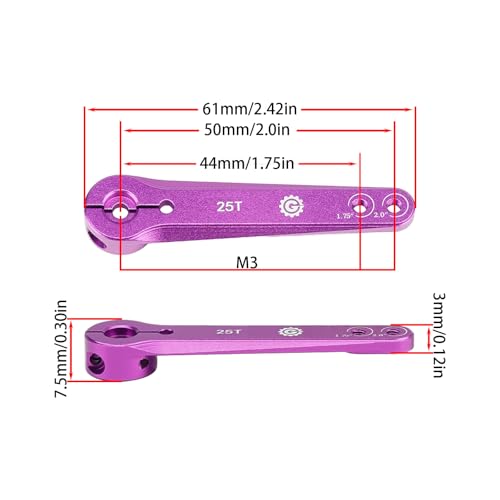 2PCS TGCWENG CNC Aluminum 25T Servo Horn Long Steering Servo Arms Compatible Futaba Savox Xcore HL HSP HD Power Rc Servos Suitable for RC Airplanes RC Plane Car (Purple)