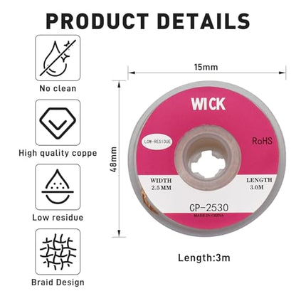 6-in-1 solder kit, soldering iron tip cleaner +1.0mm solder wire(11g*2pcs)+Rosin Solder Flux Paste (1.75 oz/50g), desoldering wick (2.5 * 3.0mm,9.8ft) Stainless steel scraper stir welding tool