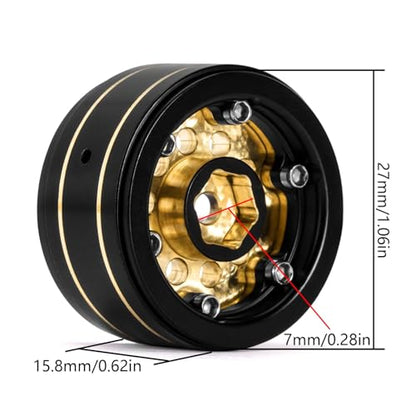 INJORA 1.0 Beadlock Wheel Rims Black Coating Brass Rims for 1/24 1/18 RC Crawler Car Axial SCX24 AX24 TRX4M FCX24, 39g(Black) - color: Black