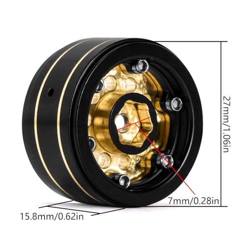 INJORA 1.0 Beadlock Wheel Rims Black Coating Brass Rims for 1/24 1/18 RC Crawler Car Axial SCX24 AX24 TRX4M FCX24, 39g(Black) - color: Black