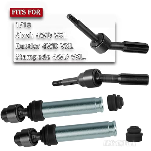 Drive Shaft Axles Upgrades Part for 1/10 Slash 4X4 VXL/Rustler 4X4 VXL/Stampede 4WD VXL,RC Steel #45 Front & Rear 4Pcs Driveshafts CVD w/Hex Hops Up,Titanium - color: Titanium - (Axles)