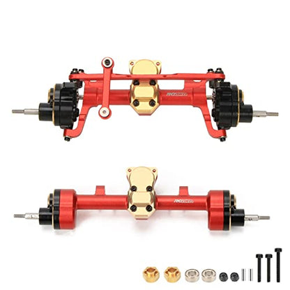 RCAWD CNC Machined Aluminum Alloy Front and Rear Portal Axle Housing w/Steel Gears&Brass Worm Gears&Brass Third Member Housing&Brass Hex for Axial 1-24 Scx24 Crawlers(Red) - color: Red