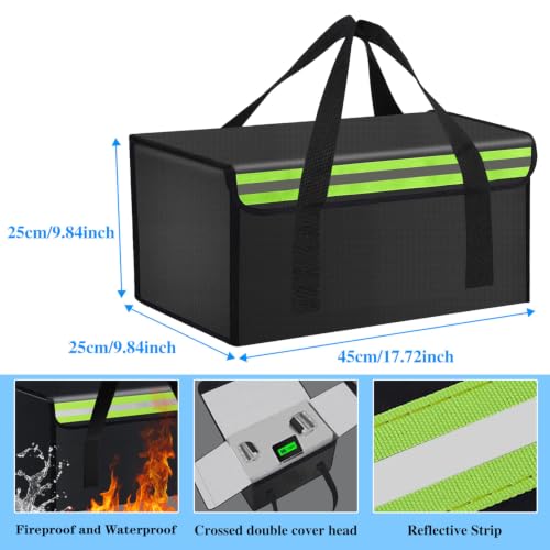 45*25*25cm Lipo Safe Bag Fireproof Bag for Lipo Battery Pack Storage Charging Transport,Home Office Travel Fireproof Safe Storage for Cash Valuables Jewelry Passport Power bank Lipo Battery - size: 450*250*250mm