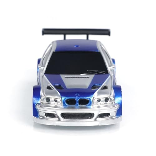 1/43 RC Scale Ready to Go Race Car Remote Control Drift 4WD Mini Lights System 4WD Racing Car RC Full Proportional 2.4g Mini Race Gift Radio Control High Speed Model Without Gyro, - color: Blue and Silver