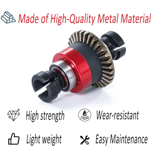 Assembled Differential 30T 0.8Mod for ARRMA 1/18 Granite GROM, Typhon GROM, 1/14 Mojave GROM, 1/12 Losi AWD RC Racecar, RC Front & Rear Universal Upgraded Metal Differential 2Pcs (Black/Red) - color: Black-red