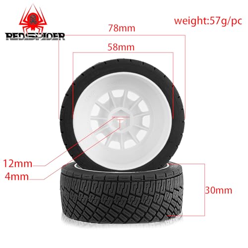 1/10 1/8 RC On-Road Tires 78mm OD RC Rally Racing Tyres 12mm Hex Plastics Wheel Tires Set Fit for 1/10 RC On-Road HPI CEN M-Sport WRC XTS-f10 ﻿ (White)