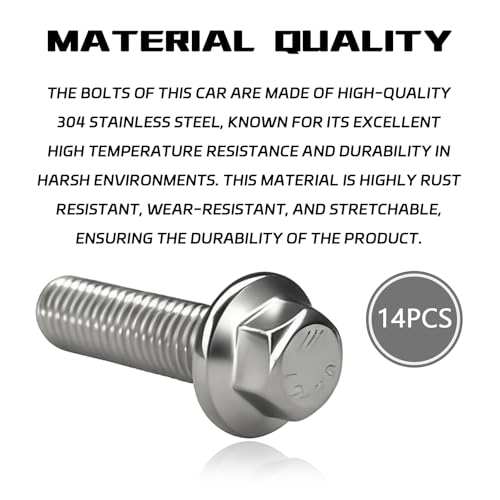 Differential Valve Cover Bolts M8 1.25 x 20mm 14PCS Rear Differential Valve Cover Bolts Stainless Steel Toothed Flanged Metric Hex Bolt Screws Replacement Parts Kit Suitable for Most Cars