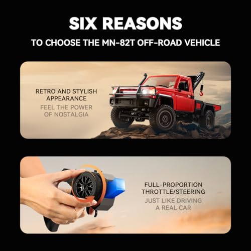 RC Truck 1/12 RC Rock Crawler 4x4 Remote Control Pickup Off Road RTR 2.4GHz All Terrain Proportional Throttle Steering for Adult MN-82T - color: Yellow