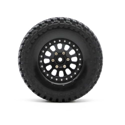 1.3” Brass Beadlock Wheels & All-Terrain Tires Set for 1/18 1/24 RC Crawler TRX4M, Axial SCX24 / AX24, Redcat Ascent-18, FMS FCX24, -5.40mm Offset, 7mm Hex, 4 pcs, Matte Black - color: Matte-black