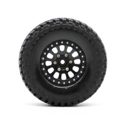 1.3” Brass Beadlock Wheels & All-Terrain Tires Set for 1/18 1/24 RC Crawler TRX4M, Axial SCX24 / AX24, Redcat Ascent-18, FMS FCX24, -5.40mm Offset, 7mm Hex, 4 pcs, Matte Black - color: Matte-black