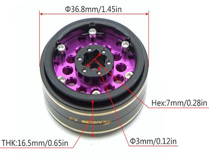 1.3 Beadlock Wheels & Brass Ring Weight 46.5g Adjustable Offset-3mm 1.3 Wheels Hex 7mm for 1/18 1/24 RC Crawlers Upgrade 4Pc YK (Purple Black) - color: Purple Black