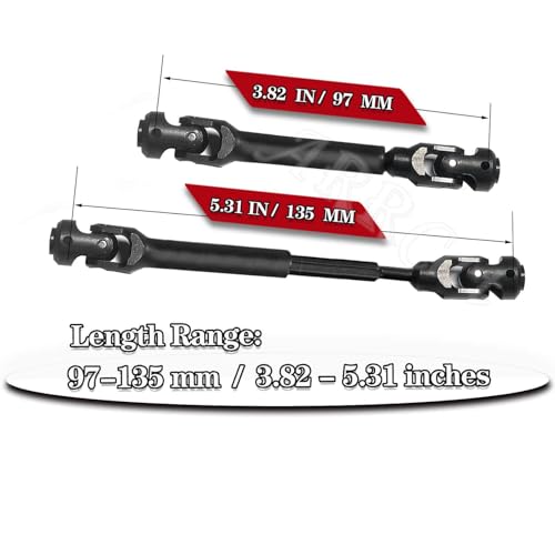 2PCS 97-135MM Universal Drive Shaft RC Upgrades for 1/10 SCX10 SCX10-II D90 Gen7 /Pro Rc 4WD GEN8 RC Crawler,RC Upgrade Parts Hop-Ups,Steel Full Metal Drive Shaft,Black (97-135 MM,2PCS) - size: 97-135 MM (3.82" to 5.31")