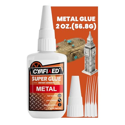 Metal Super Glue Heavy Duty 2oz Clear CA Glue for Metal Stainless Steel Aluminum Brass Jewelry, Instant Cyanoacrylate Adhesive Bonding High Strength Superglue Liquid with Precision Tip Waterproof - size: 2 oz, style: Metal