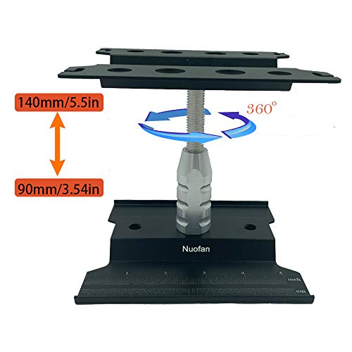 RC Car Work Stand Aluminum Repair Workstation 360 Degree Rotation Lift Lower w/Screw Tray for 1/10 1/12 1/16 Scale Traxxas TRX4 Axial Arrma Redcat Losi RC Crawler Monster Truck Buggy (Black)