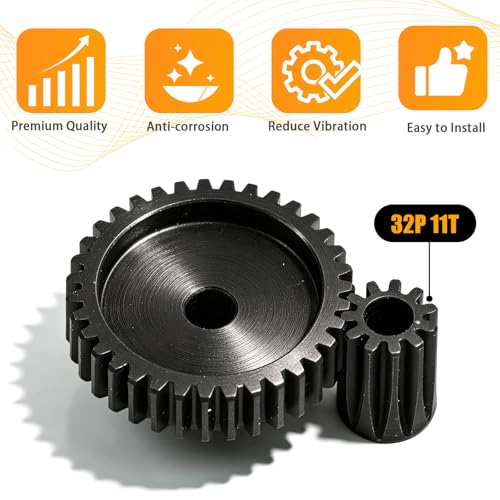 32P 11T RC Car Gear Set | 45# Steel Black Oxide | 5mm Bore +0.03mm | Precision Engineered Motor Pinion Gear Compatible with Traxxas/ARRMA/HPI/Kyosho (3-Pack with M4 Set Screws) - style: 3Pcs 11T