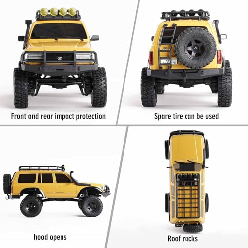 FCX18S FMS RC Crawler Toyota Cruiser 1/18 LC80 S Offroad Trucks 4X4 RC Rock Crawler with LED Lights for Adults (Yellow) - color: Yellow