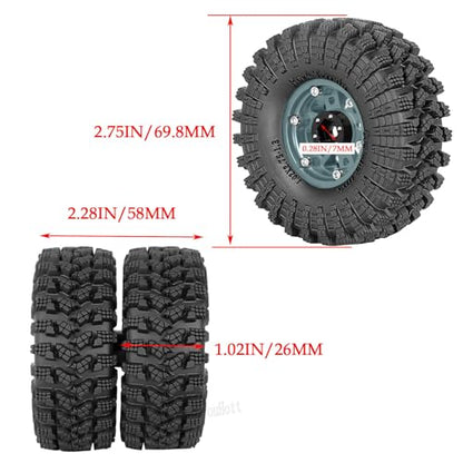 RC 1.3" Beadlock Tires Wheels for 1/18 1/24 Trx4m SCX24 FCX24 Ascent-18 RC Crawler Car,4pcs 1.3 Inch Wheel Rim Soft Rubber Tires,Titanium - color: Titanium-(1.3" Beadlock Tires）