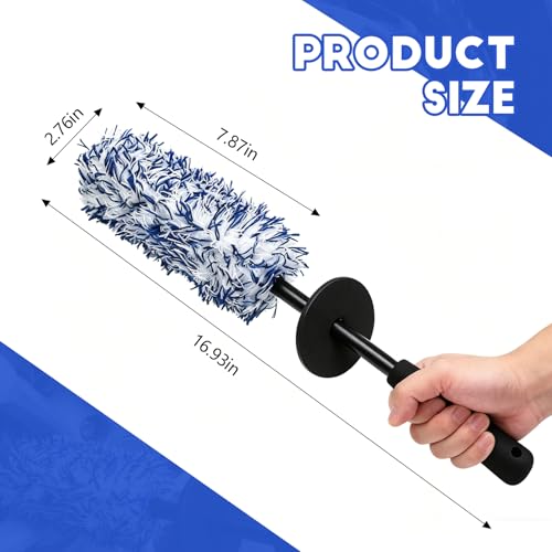wuyaoyao Microfiber Car Wheel Brush, Car Wheel Cleaning Brush with Ergonomic Handle, Soft Rim Cleaner Wash Brushes, Non Scratch & Highly Water Absorption, Automotive Cleaning Supplies (Blue, 1 PCS) - color: Blue, 1 PCS