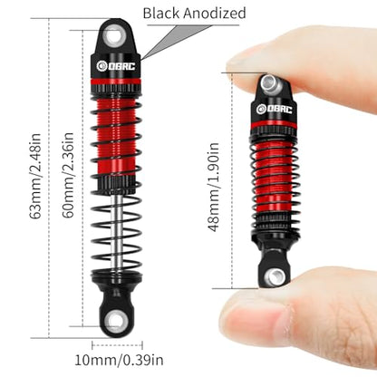 OGRC 60mm Long Travel RC Shock Absorber Oil Damper for TRX4M 1/18 RC Car | Oil-filled, Aluminum, for Traxxas TRX4M Upgrade Parts, Red - color: Black Red