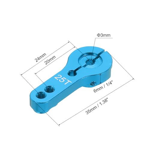 MECCANIXITY 5 Pcs Aluminum Servo Horn 25T Steering Arm 35mm Length Blue Suitable for DIY RC Car/Boat/Airplanes Boat Model Accessories with 2 Pcs Screws - color: Blue