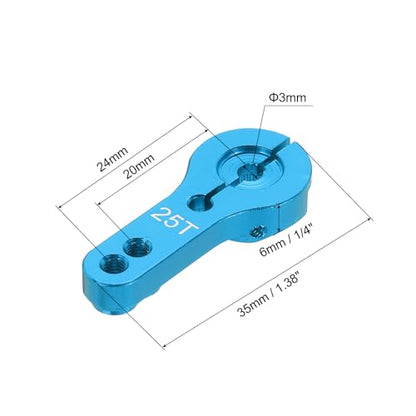 MECCANIXITY 5 Pcs Aluminum Servo Horn 25T Steering Arm 35mm Length Blue Suitable for DIY RC Car/Boat/Airplanes Boat Model Accessories with 2 Pcs Screws - color: Blue