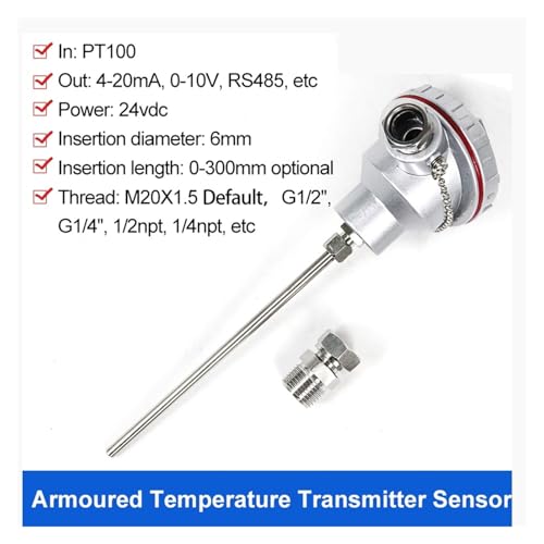 Temperature Transmitter PT100 Temperature Sensor 4-20mA Output -50-500 Degrees Temperature Transmitter(0-200 Degree 4-20mA,50mm) - color: 0-200 Degree 4-20ma, size: 50mm