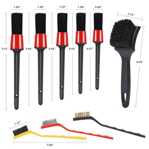 9pcs Detailing Brush Set,Interior Cleaning Brush,Steel Wire & Tire Brush Automotive Cleaning Brush Kit,for Cleaning Engine, Body Exterior Surface, Carpet, Truck, SUV, RV, Motorcycle