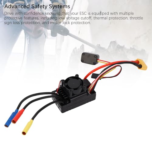 Yunseity Brushless ESC 60A, RC Electronic Speed Controller Replacement for 1:10 Buggy On Road Off Road, Brushless RC Car ESC with Cooling Fan, Motor Controller for Hobby