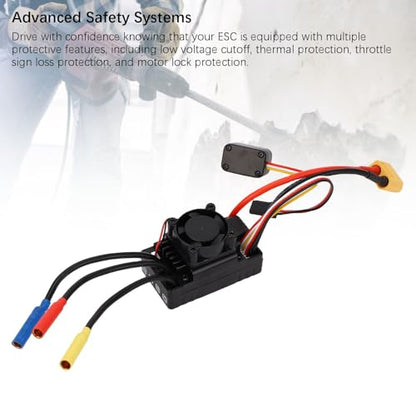 Yunseity Brushless ESC 60A, RC Electronic Speed Controller Replacement for 1:10 Buggy On Road Off Road, Brushless RC Car ESC with Cooling Fan, Motor Controller for Hobby
