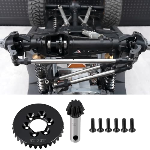 Diff Ring&Pinion Gear 32/9T 1.35M for Axial SCX6 JLU JeepTrail | Honcho AXI05000 AXI05001 1/6 RC Crawler Upgrade Parts Steel Front or Rear Spiral Cut Differential Gears - size: 32T/9T/1.35 Mod