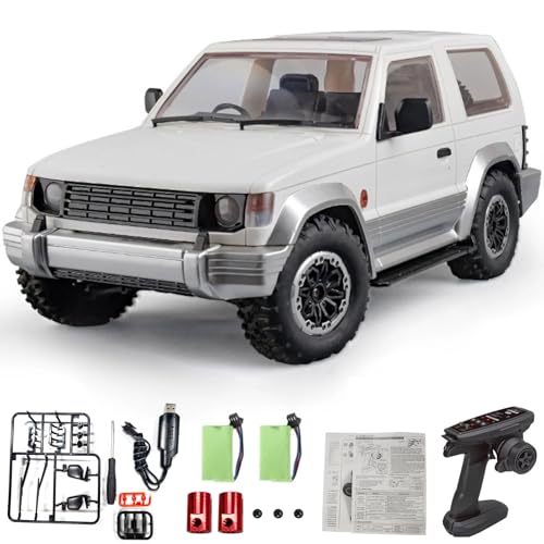 Remote Control Car, 2.4Ghz 1:14 Scale 4WD Off Road Rock Crawler Vehicle with LDE Headlights, All Terrain 4-Channel Off-Road Remote Control Jeep Vehicle RTR Gift for Adults Teen - color: White, size: 2 Battery