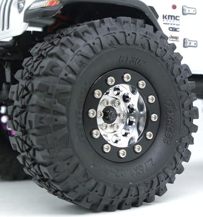 1.3 Beadlock Wheels & Brass Ring Weight 46.5g Adjustable Offset-3mm 1.3 Wheels Hex 7mm for 1/18 1/24 RC Crawlers Upgrade 4Pc YK (Silver Black) - color: Silver Black