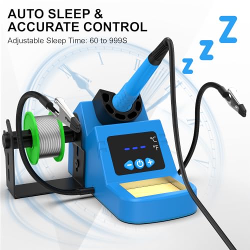 Soldering Station, 130W Digital Display Soldering Iron Station Kit with 2 Helping Hands, 356°F-932°F, Auto Sleep, Solder Wire, 5 Tips, Solder Sucker, Sponge, Tweezers, Tip Cleaner, Blue