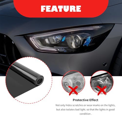 12×47 Inch Car Headlight Tint Film,Self-Adhesive Tail Light Tint Film Kit with Squeegee & Cutter,Universal Taillight Tints Films Automotive Exterior Accessories for Car Fog (Gloss Black) - color: Gloss Black