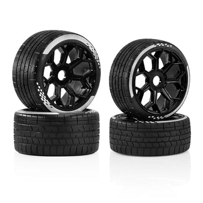 4PCS RC Highway Off-Road Truck Wheels & Tires - Compatible with 1/8 Typhon 6S BLX, 1/7 Infraction 6S BLX/Limitless - Foam Insert Plastic Rims （2 Big & 2 Small ） (Black（4pcs）) - color: Black（4pcs）