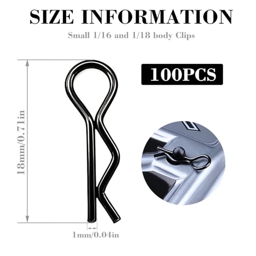 100pcs Black RC Body Clips, R-Clips, Replacement for 1/16 1/18 RC Car, Truck, Car Body Shell