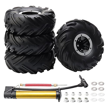 4-Pack RC 2.2" Tires & 12mm Wheel Rims, Silver | Inflatable OD 140mm, Mud Badland Tractor Tread Tyres, Lock Nuts, 1/10 Rock Crawler Monster Truck, Traxxas Maxx Axial RC4WD - color: Silver
