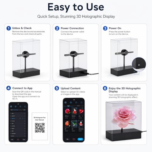 3D Hologram Fan with Safety Protective Cover,1500+ Built-in Videos Library | APP Controlled Holographic Projector for Showcase,Naked-eye 3D Desktop Hologram Fan Display for Business,Bar,Cafe,Halloween